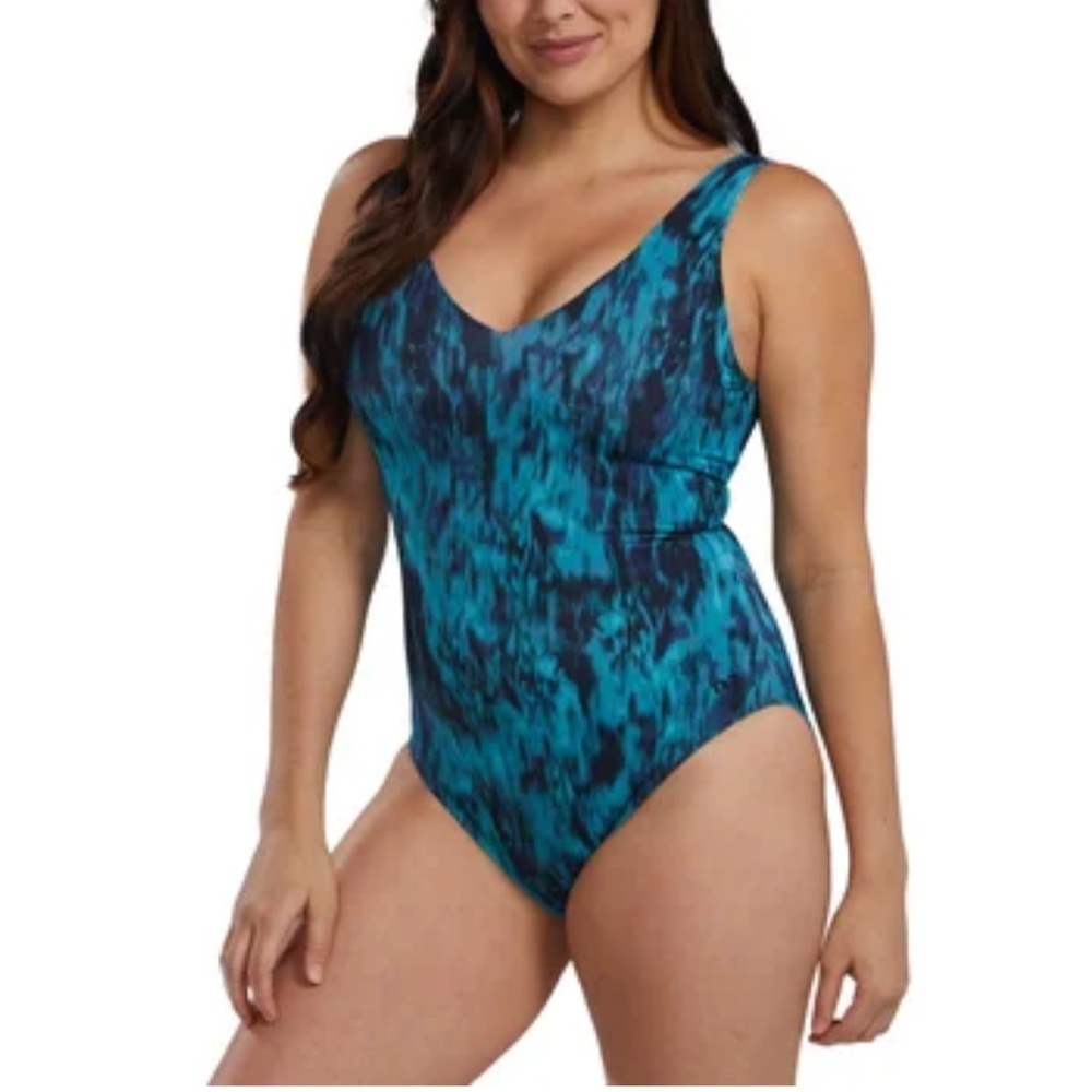 New TYR Women's green‎ blue print one piece Swimsuit
